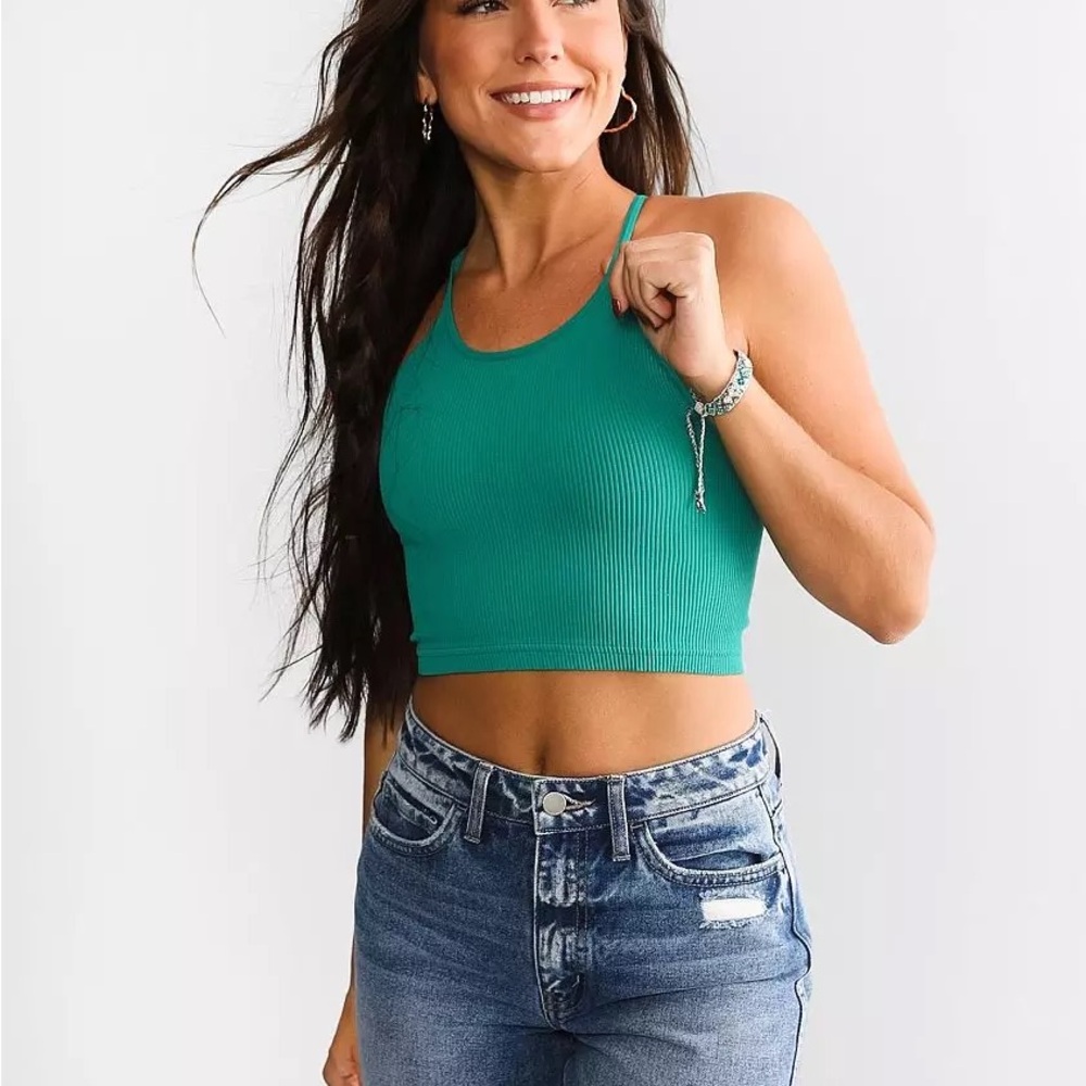 Green ribbed Free People Crop Tank